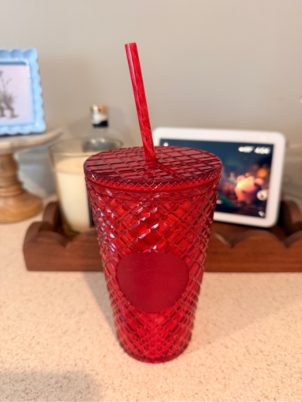 Starbucks Red Textured Acrylic Tumbler with Barcode Sticker